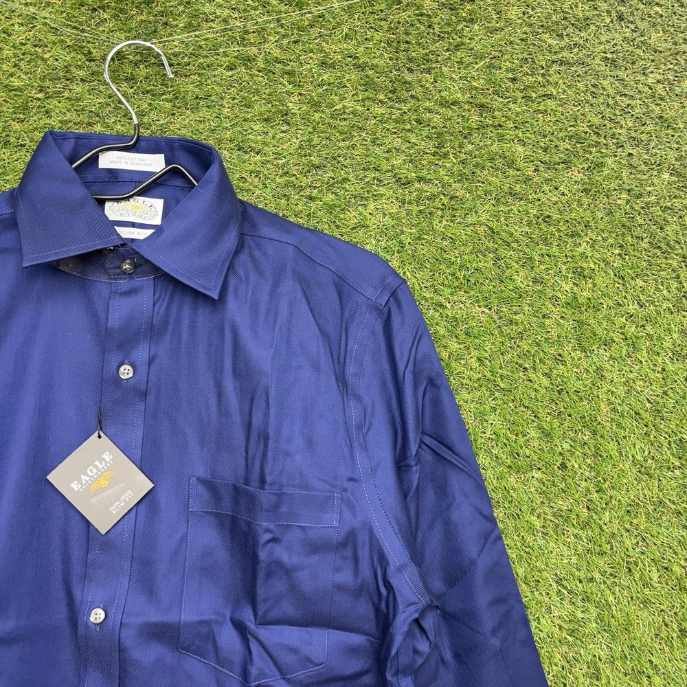 Eagle Shirtmakers Dress Shirt Mens 15 1/2 32/33 Blue Oxford Button Midnight Blue